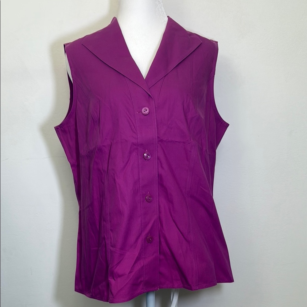 Jones New York Purple Sleeveless Blouse with Notched Collar Size 12